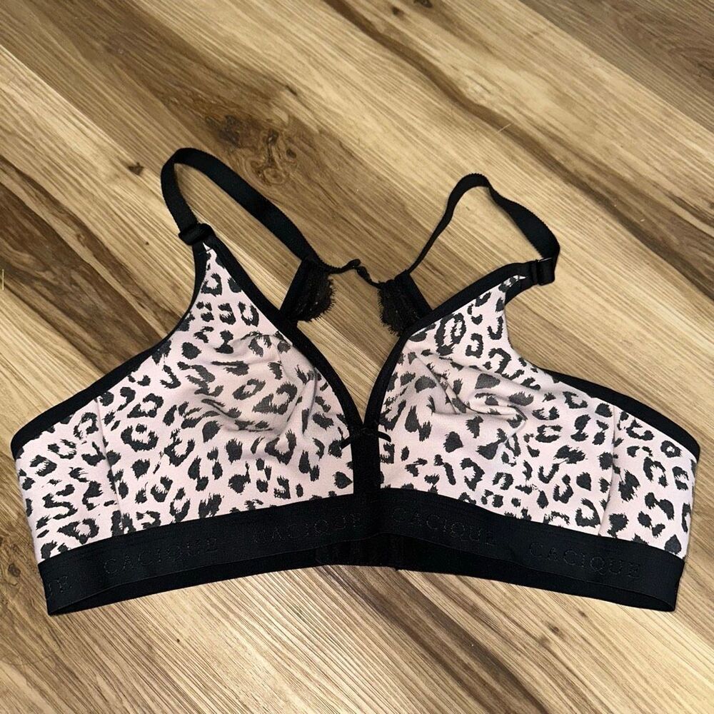 Cacique black & pink leopard full coverage lace racerback 44B bra